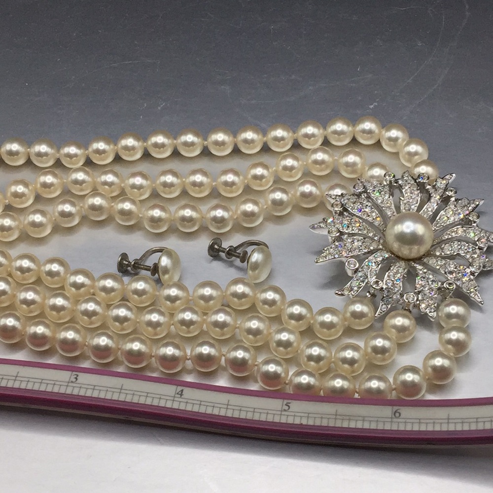 Vintage MCJ rhinestone pearl necklace, sterling ER - Picture 4 of 9